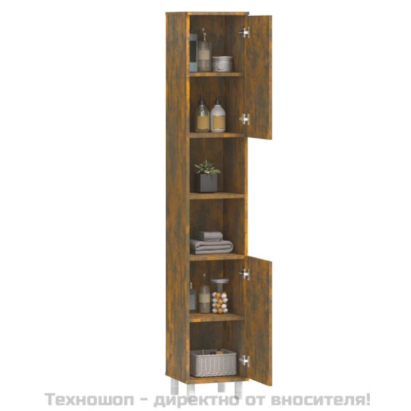 Шкаф за баня, опушен дъб, 30x30x179 см, инженерно дърво