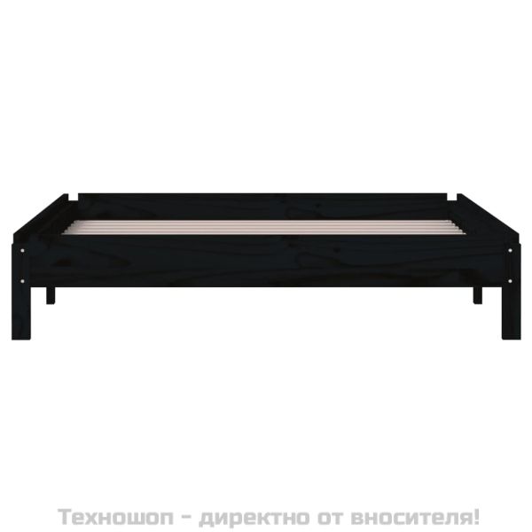 Стифиращо легло, черно, борово дърво масив, 90x200 см