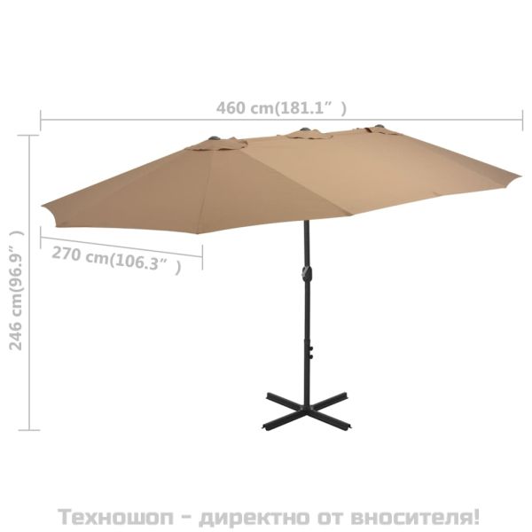 Градински чадър с алуминиев прът, 460x270 см, таупе