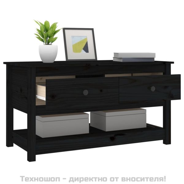 Кафе маса, черна, 102x49x55 см, борово дърво масив