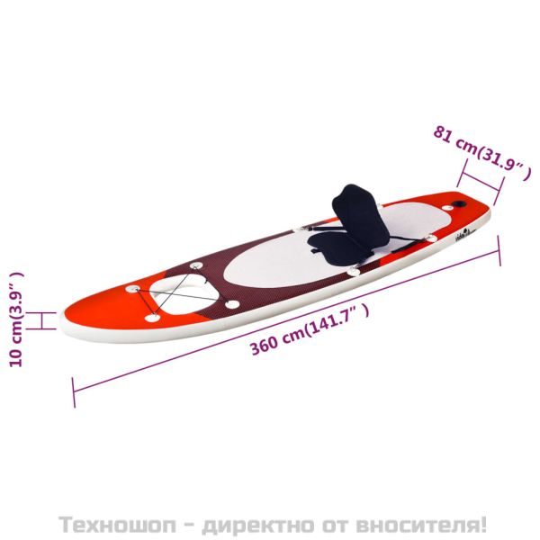 Комплект надуваем стендъп падълборд, червен, 360x81х10 см