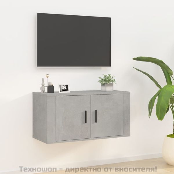 ТВ шкаф за стенен монтаж, бетонно сиво, 80x34,5x40 см