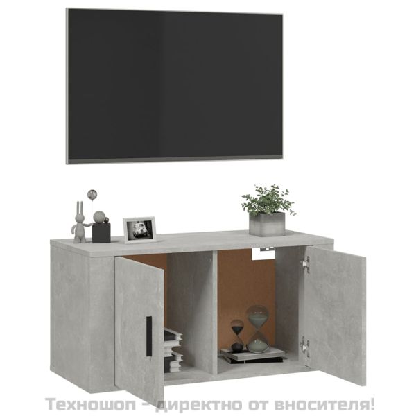 ТВ шкаф за стенен монтаж, бетонно сиво, 80x34,5x40 см