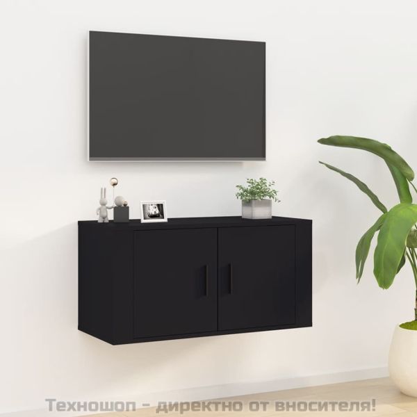 ТВ шкаф за стенен монтаж, черно, 80x34,5x40 см