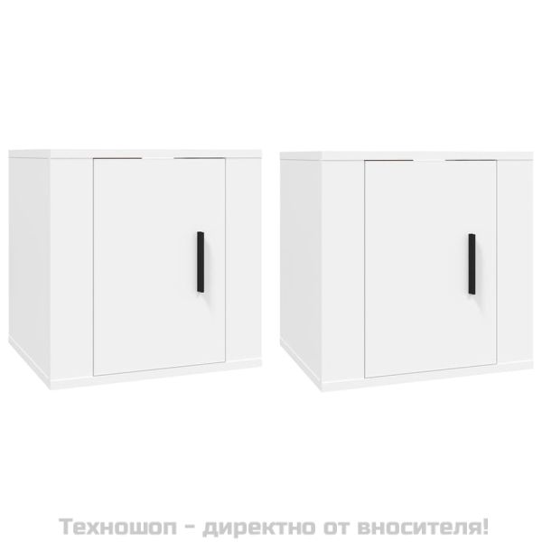 ТВ шкафове със стенен монтаж, 2 бр, бели, 40x34,5x40 см