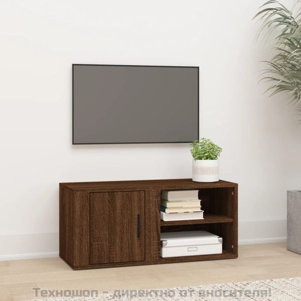ТВ шкаф, кафяв дъб, 80x31,5x36 см, инженерно дърво
