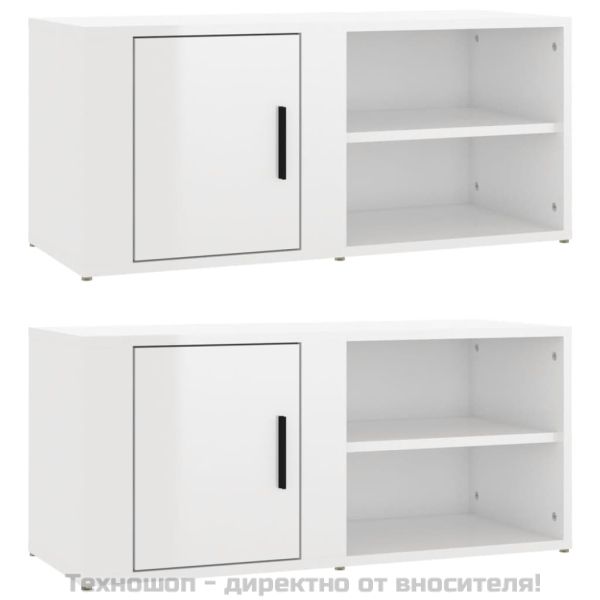 ТВ шкафове 2 бр, бял гланц, 80x31,5x36 см инженерно дърво
