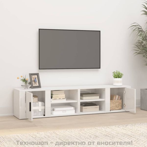 ТВ шкафове 2 бр, бял гланц, 80x31,5x36 см инженерно дърво