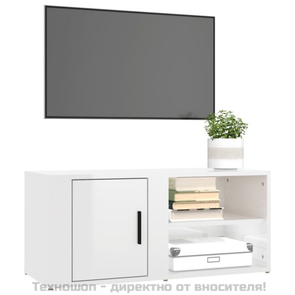 ТВ шкафове 2 бр, бял гланц, 80x31,5x36 см инженерно дърво