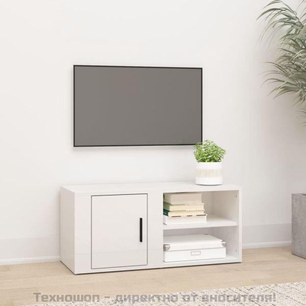 ТВ шкаф, бял гланц, 80x31,5x36 см, инженерно дърво