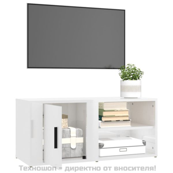 ТВ шкаф, бял гланц, 80x31,5x36 см, инженерно дърво