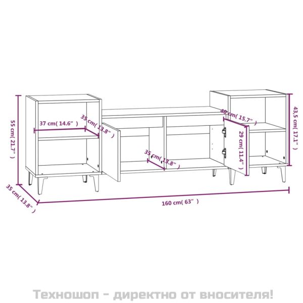 ТB шкаф, сив, 160x35x55 см, инженерно дърво