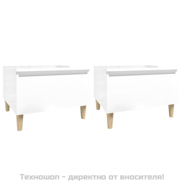 Странични маси, 2 бр, бял гланц, 50x46x35 см, инженерно дърво