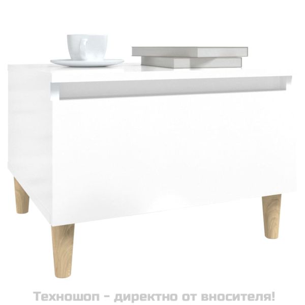 Странични маси, 2 бр, бял гланц, 50x46x35 см, инженерно дърво