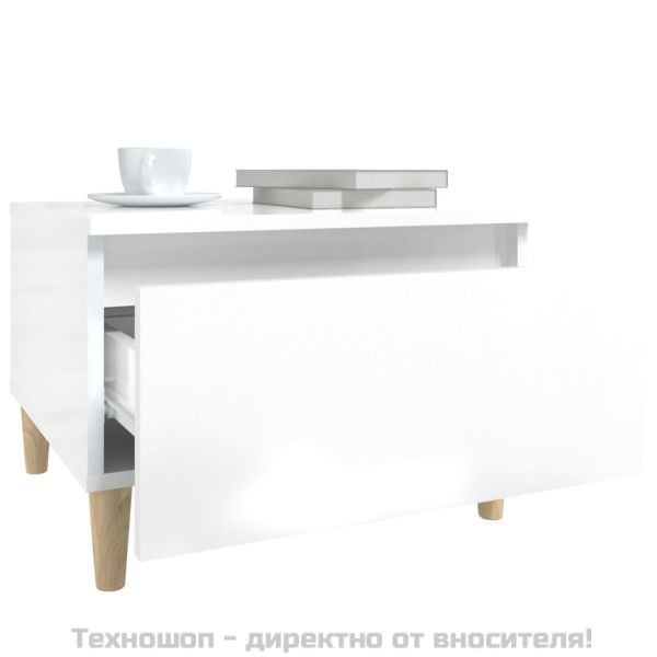 Странични маси, 2 бр, бял гланц, 50x46x35 см, инженерно дърво