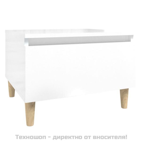 Странични маси, 2 бр, бял гланц, 50x46x35 см, инженерно дърво