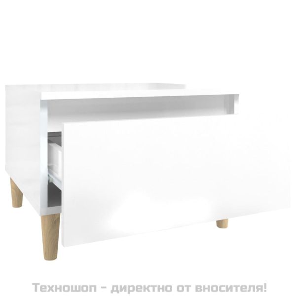 Странични маси, 2 бр, бял гланц, 50x46x35 см, инженерно дърво