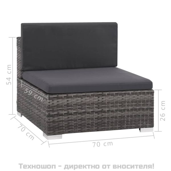 Градински комплект с възглавници, 6 части, полиратан, сив