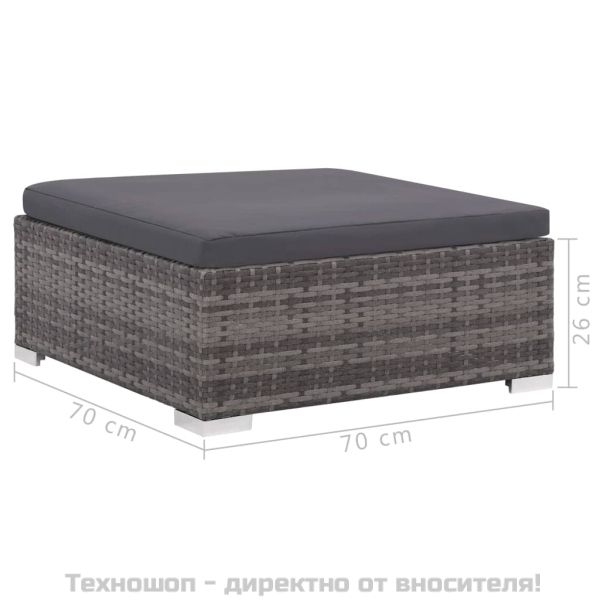 Градински комплект с възглавници, 6 части, полиратан, сив