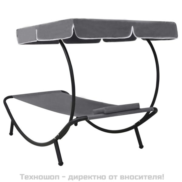 Лаундж легло за открито с навес и възглавница, сиво