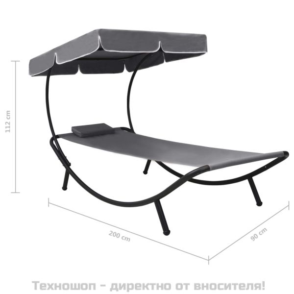 Лаундж легло за открито с навес и възглавница, сиво
