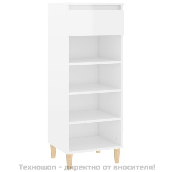 Шкаф за обувки, бял гланц, 40x36x105 см, инженерно дърво
