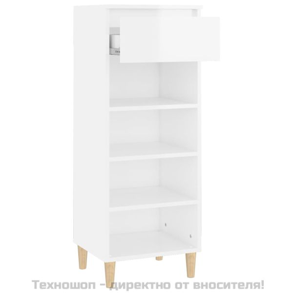 Шкаф за обувки, бял гланц, 40x36x105 см, инженерно дърво