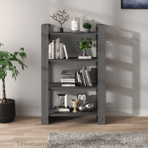 Библиотека/разделител за стая, сива, 80x35x125 см, бор масив