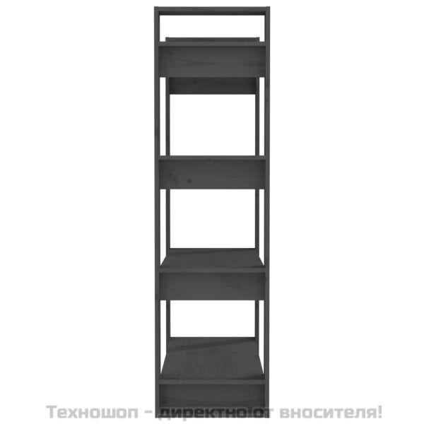 Библиотека/разделител за стая, сива, 80x35x125 см, бор масив