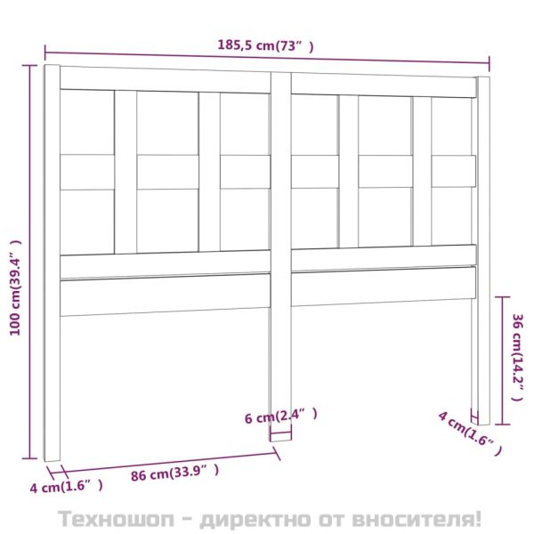 Горна табла за легло, 185,5x4x100 см, бор масив