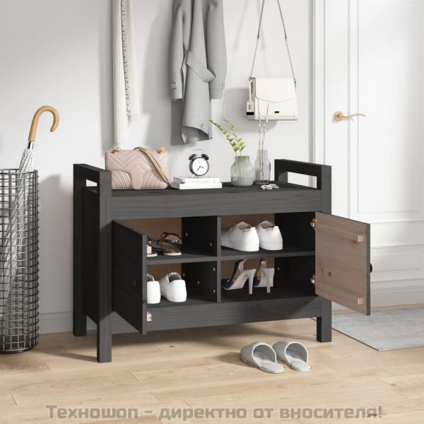 Пейка за антре, сива, 80x40x60 см, борово дърво масив