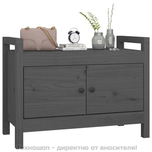 Пейка за антре, сива, 80x40x60 см, борово дърво масив
