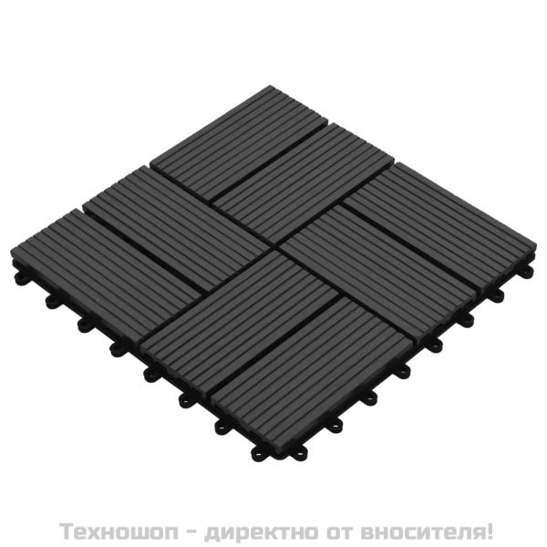 11 бр декинг плочки, WPC, 30x30 см, 1 кв.м., черни