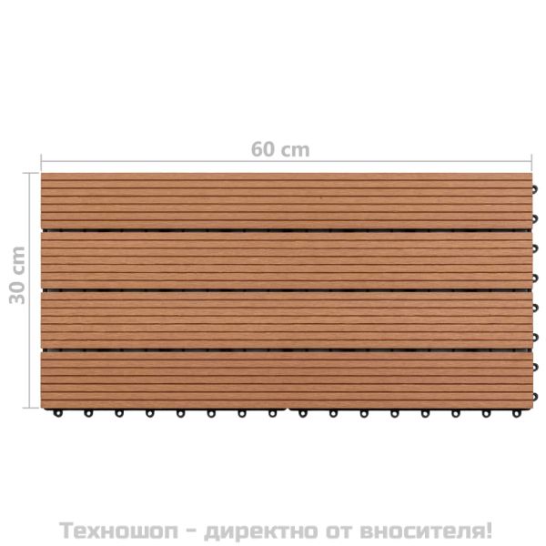 WPC плочки, 60х30 см, 6 бр, 1 м², кафяви