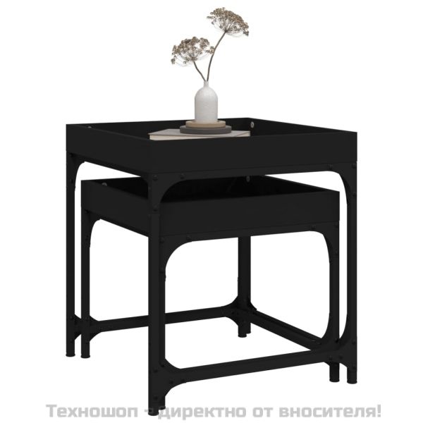 Странични маси, 2 бр, черни, инженерно дърво