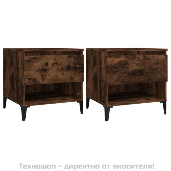 Странични маси, 2 бр, опушен дъб, 50x46x50 см, инженерно дърво