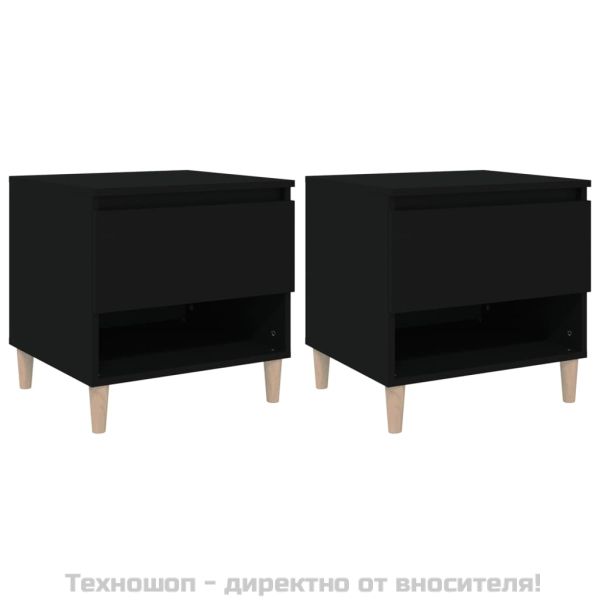 Нощни масички, 2 бр, черни, 50x46x50 см, инженерно дърво