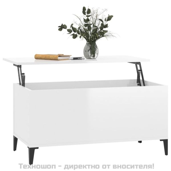Кафе маса, бял гланц, 90x44,5x45 см, инженерно дърво