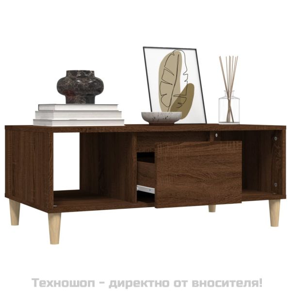 Кафе маса, кафяв дъб, 90x50x36,5 см, инженерно дърво