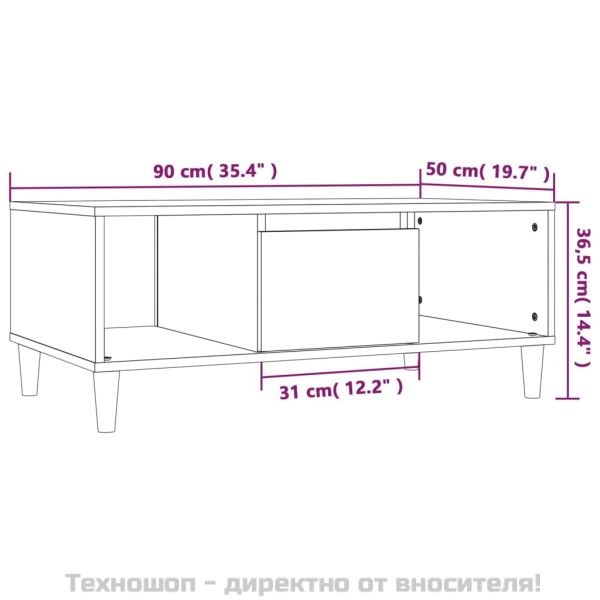 Кафе маса, кафяв дъб, 90x50x36,5 см, инженерно дърво