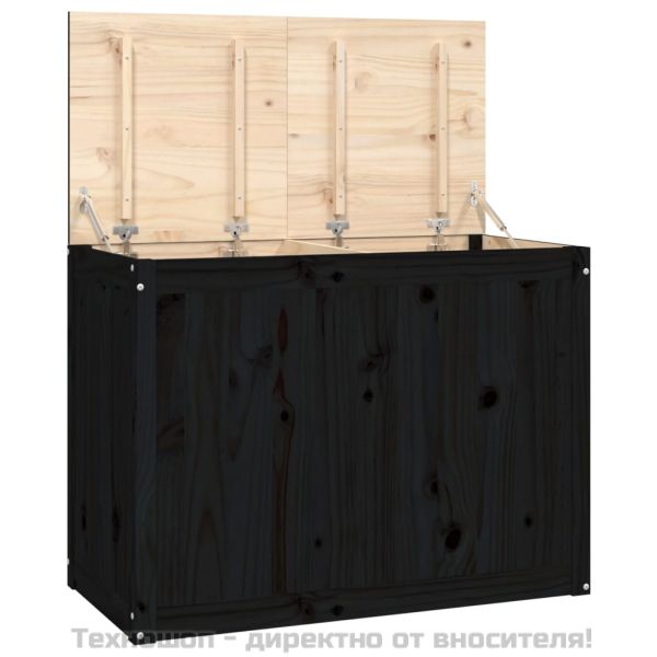 Кутия за пране, черна, 88,5x44x66 см, борово дърво масив
