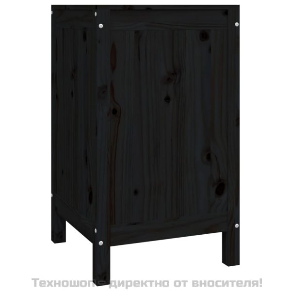 Кутия за пране, черна, 44x44x76 см, борово дърво масив