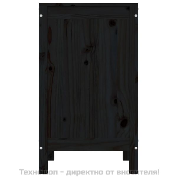 Кутия за пране, черна, 44x44x76 см, борово дърво масив