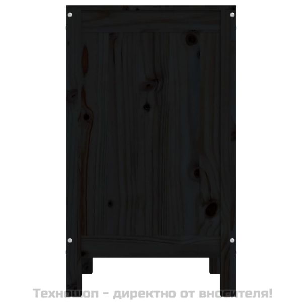 Кутия за пране, черна, 44x44x76 см, борово дърво масив