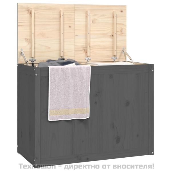 Кутия за пране, сива, 88,5x44x66 см, борово дърво масив