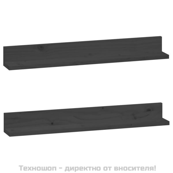 Стенни рафтове, 2 бр, сиви, 80x11x9 см, масивно борово дърво