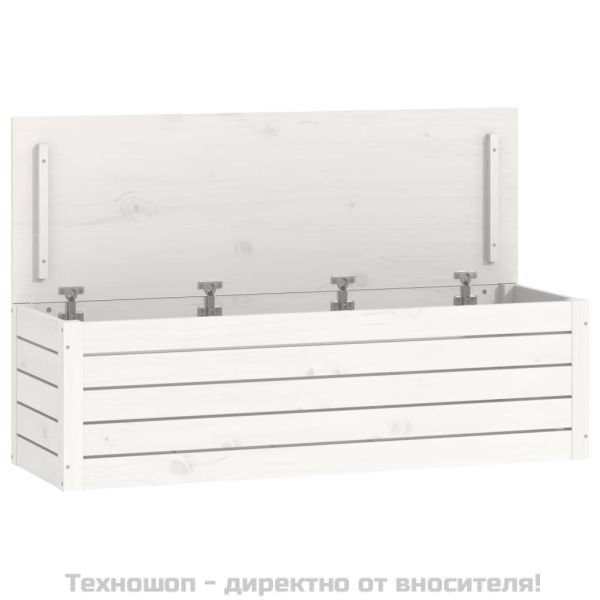 Кутия за съхранение, бяла, 109x36,5x33 см, борово дърво масив