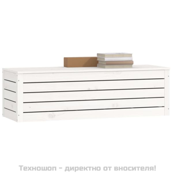 Кутия за съхранение, бяла, 109x36,5x33 см, борово дърво масив