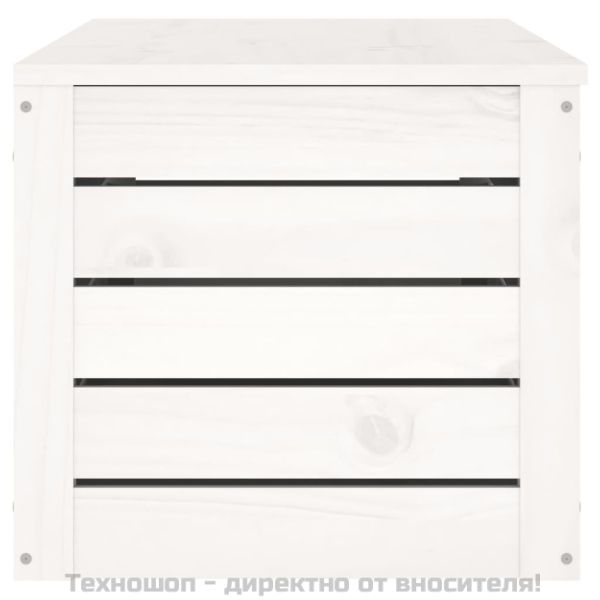 Кутия за съхранение, бяла, 109x36,5x33 см, борово дърво масив