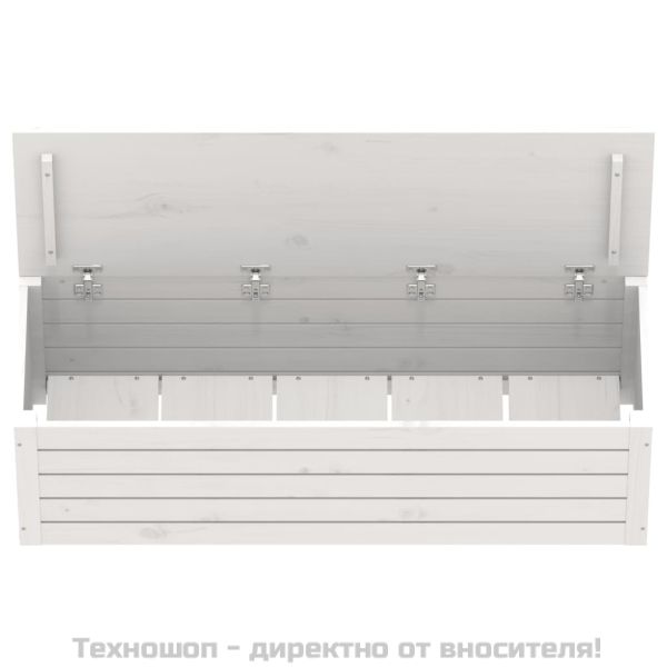 Кутия за съхранение, бяла, 109x36,5x33 см, борово дърво масив